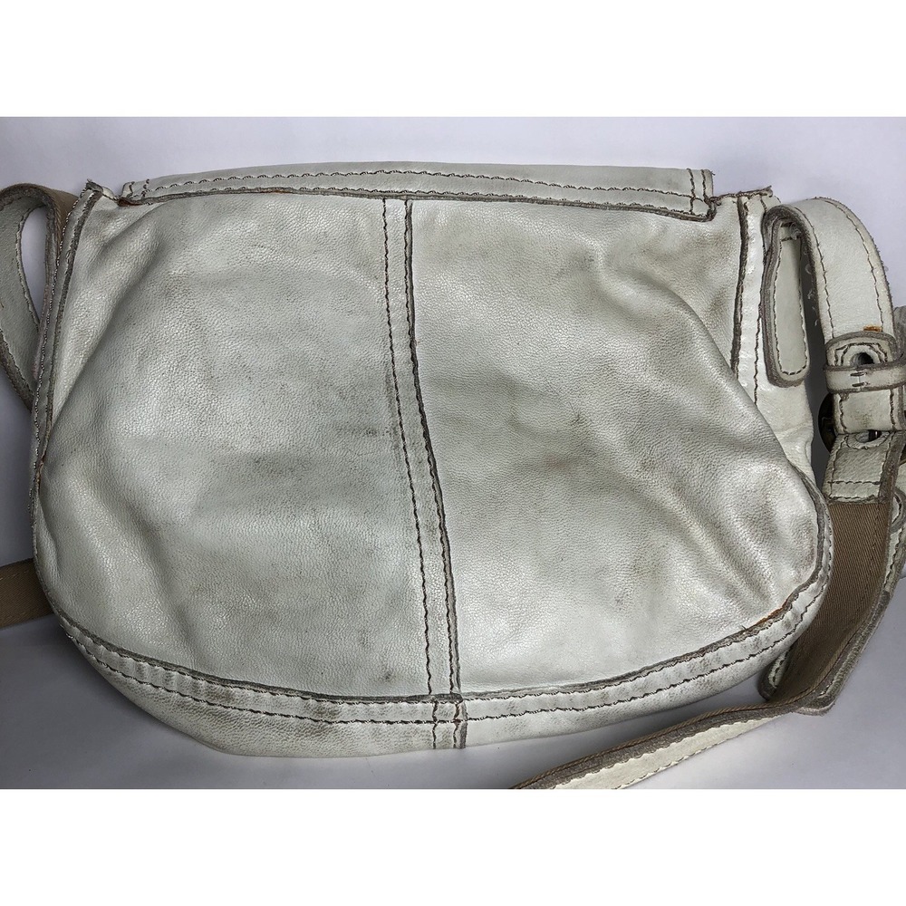 Vtg Y2K Lucky Brand Lamb Leather Crossbody Bag Boho White Distressed/STAINED - Picture 5 of 16